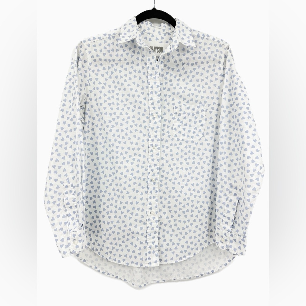 Grayson “The Hero” Blue Heart Print Button-Down Shirt Size 02 (Small)